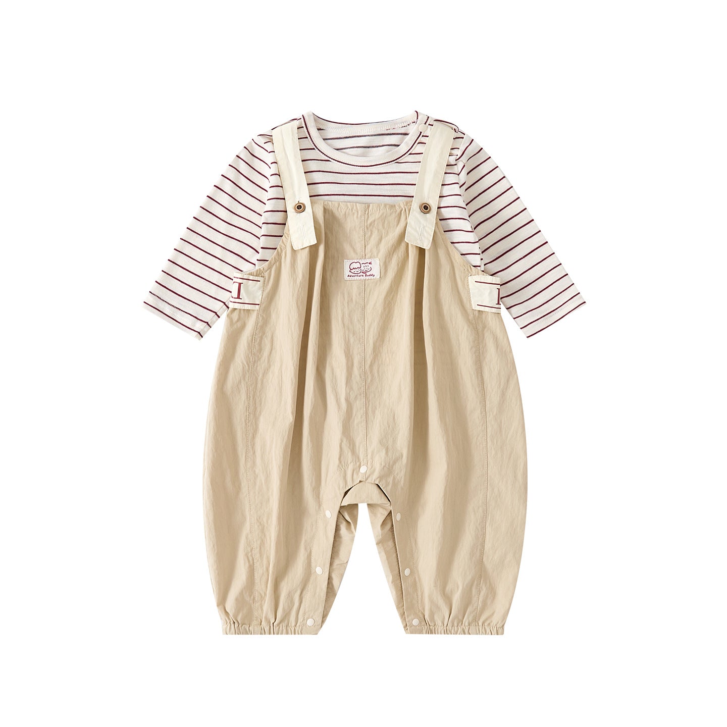 Cute Spring New Infant and Toddler Label Overalls Set, Baby Stylish Stripe Top and Pants Two-Piece Set