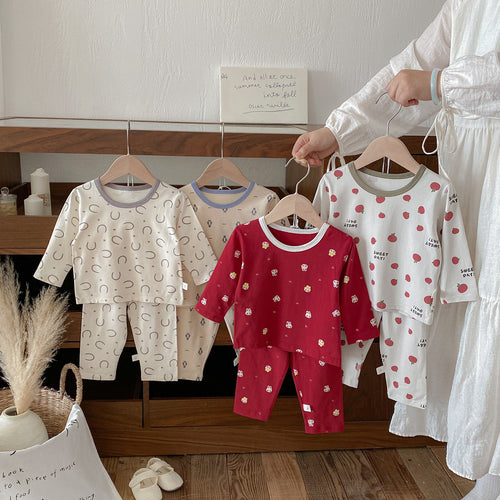 Autumn New Baby Full Print Home Wear Set, Cartoon Top and Long Pants Two-Piece Set Fashion