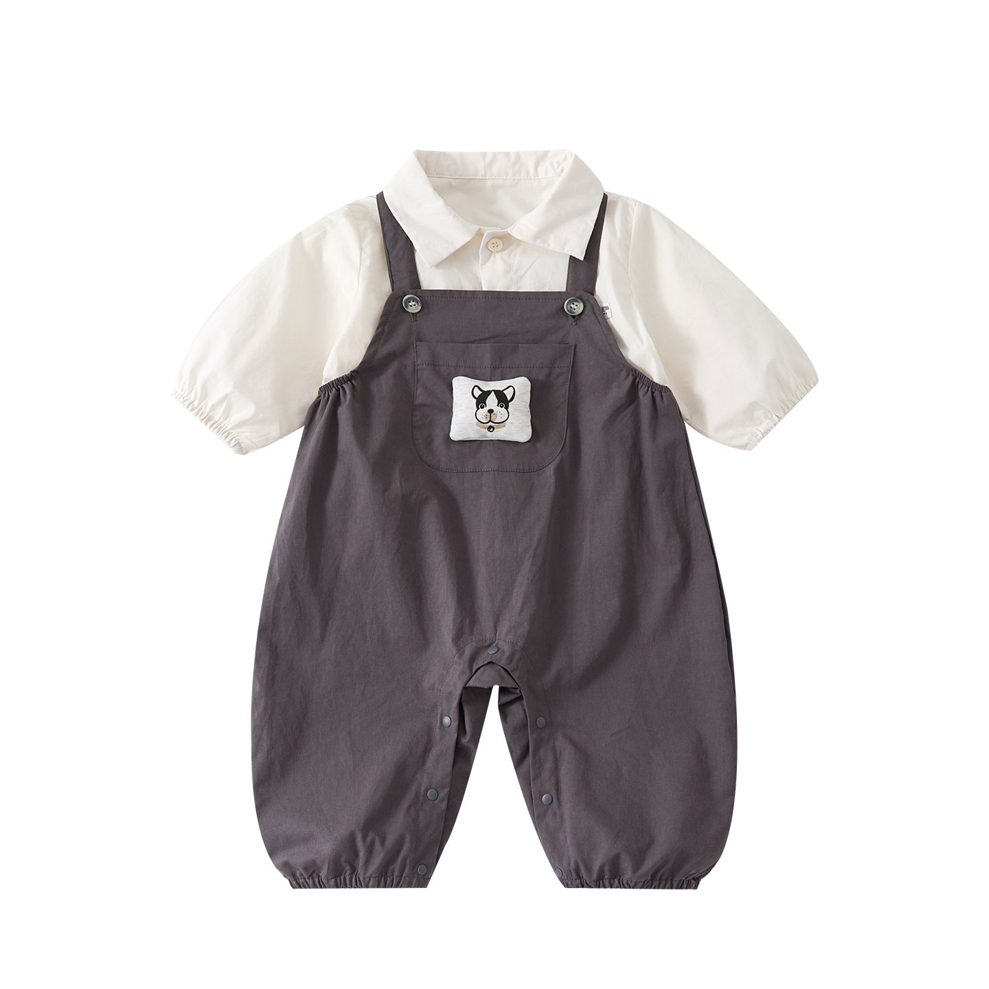 Cute Spring New Baby Boys' Overalls Set with Front Pocket, Cartoon Romper and Shirt Two-Piece Outfit