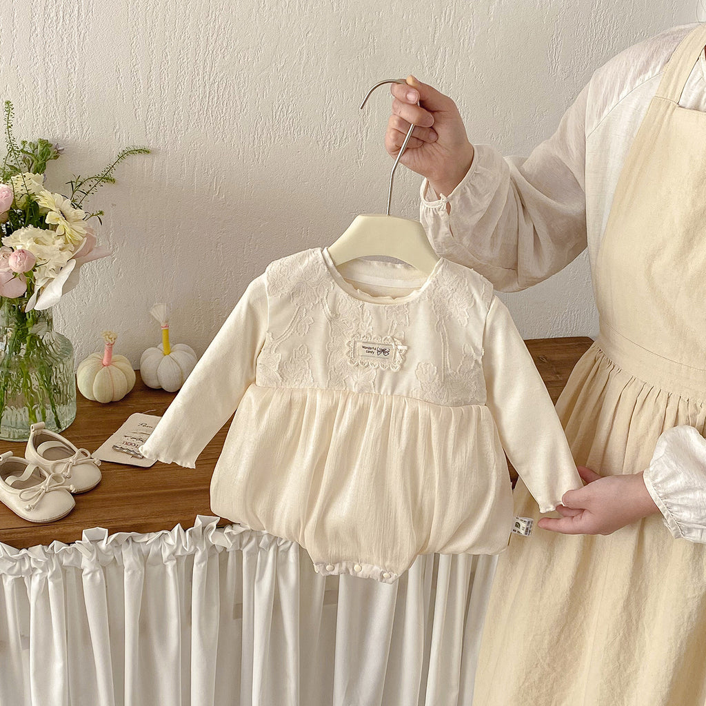Spring New Baby Girls' Knit Romper Set with Embroidered Top and Bodysuit, Stylish Two-Piece Outfit