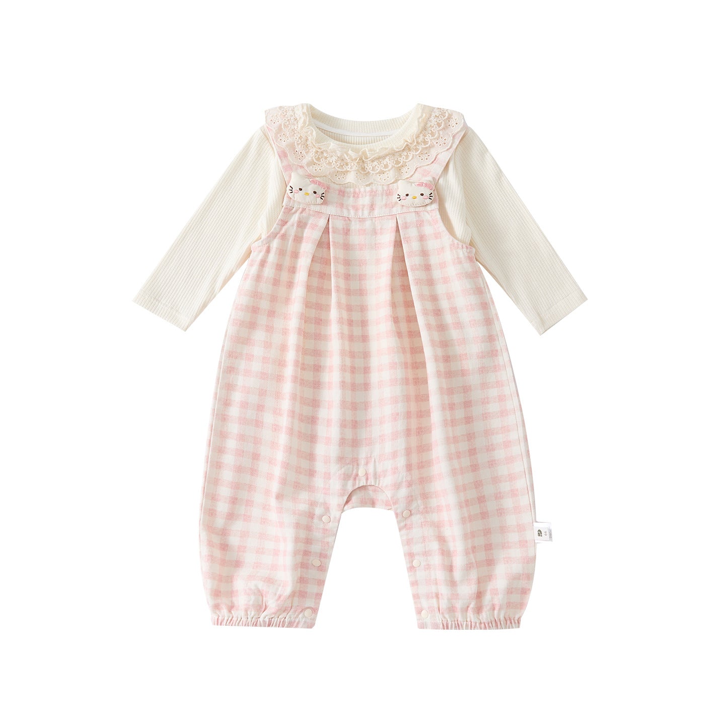 Cute Rabbit Print Checkered Overalls Set for Baby Girls Spring New Arrival Two-Piece Outfit with Bodysuit and Overalls