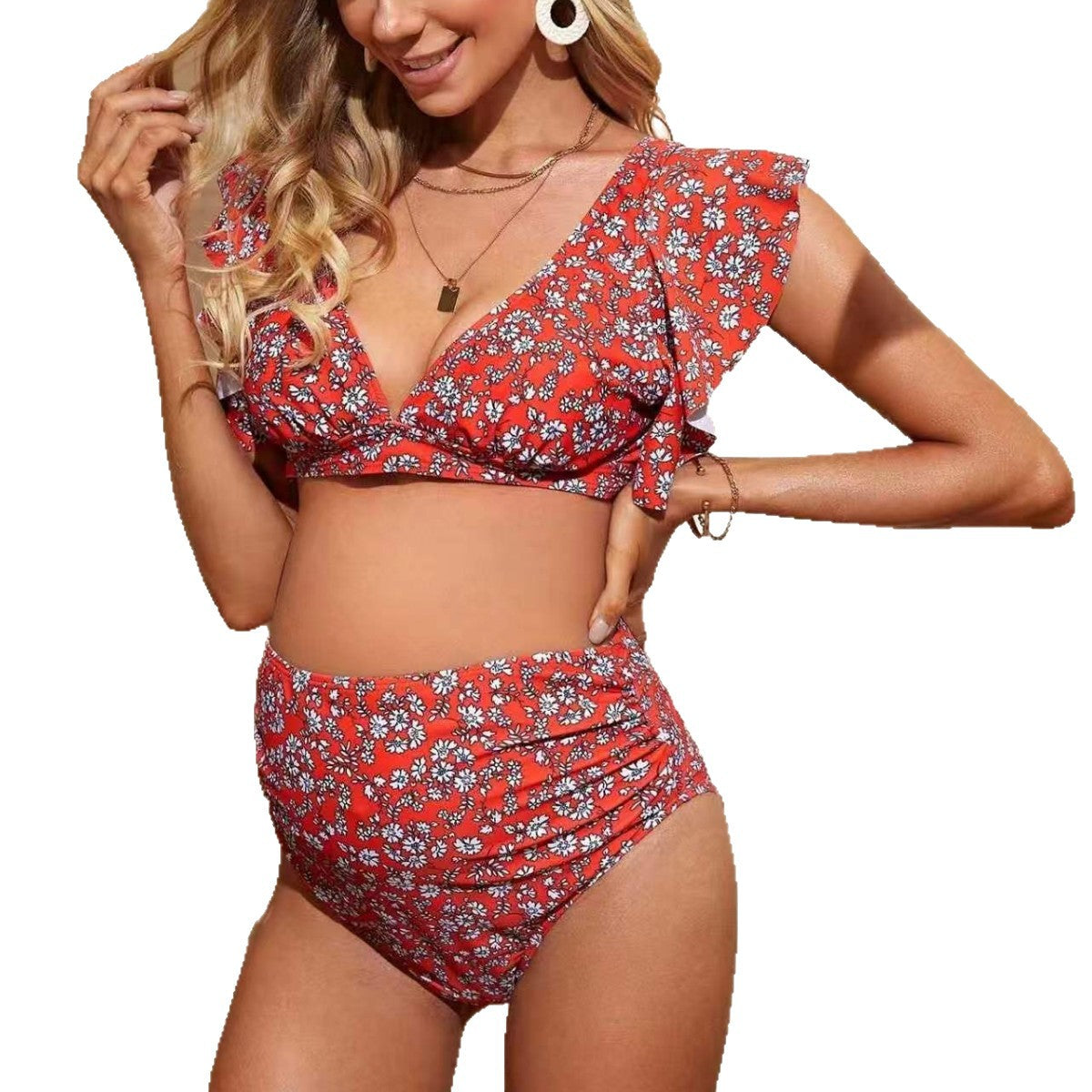 Sexy Casual Maternity Two-Piece Swimwear Printed Set