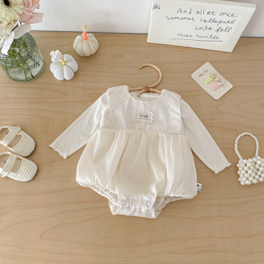 Spring New Baby Girls' Knit Romper Set with Embroidered Top and Bodysuit, Stylish Two-Piece Outfit