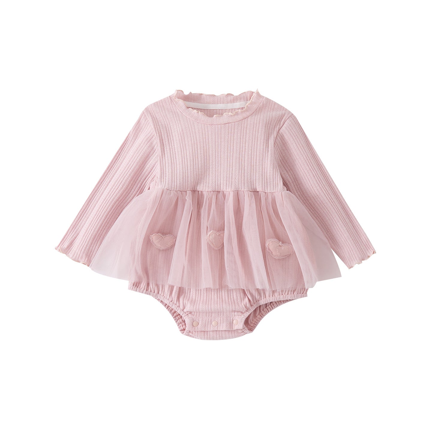 Spring New Knit Romper Dress for Baby Girls, Cute and Stylish Ribbed Hem with Lace Trim, Triangle Crawl Design