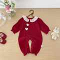 Spring New Baby Girl Love Heart Lace Collar Romper, Stylish Patchwork Onesie for Newborns, Long Sleeve Crawler