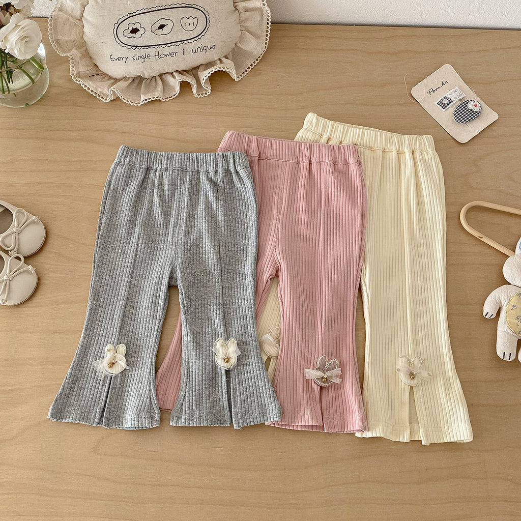 Cute Butterfly Knot Knit Pants for Baby Girls, Spring New Style, Forked Cuff Design, Fashionable and Versatile