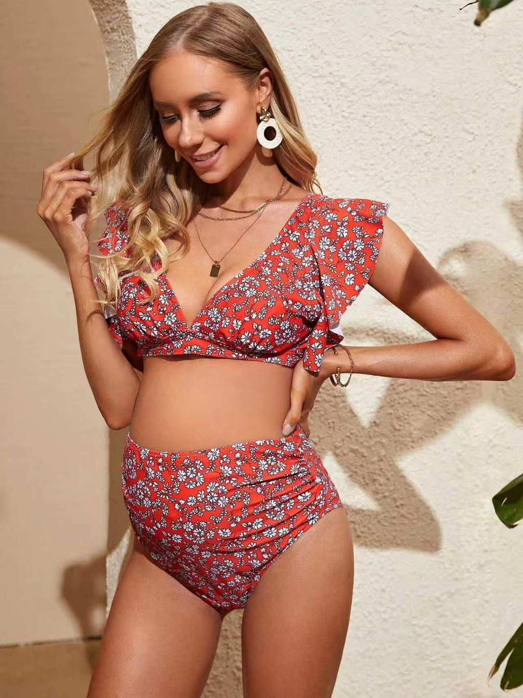 Sexy Casual Maternity Two-Piece Swimwear Printed Set