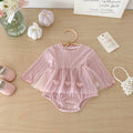 Spring New Knit Romper Dress for Baby Girls, Cute and Stylish Ribbed Hem with Lace Trim, Triangle Crawl Design